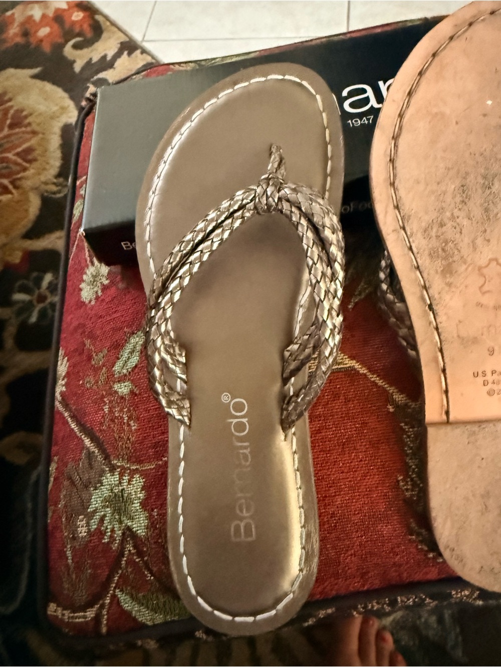 Bernardo Miami Woven Leather Sandals in Pewter- Size 9